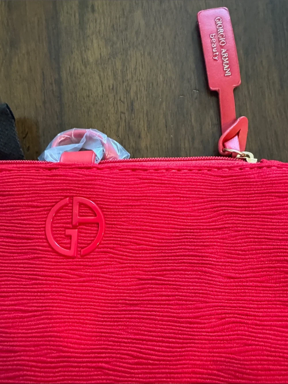 Giorgio Armani Beauty Bundle w/ Red Wristlet and three Armani Prisma Lip Glosses